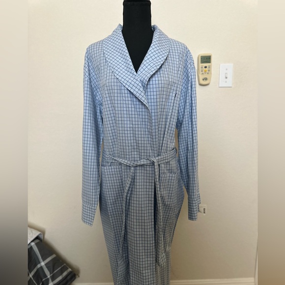 Nautica Vintage Light Blue Plaid Pockets Cotton robe, Large checkered. NWT - Picture 3 of 12